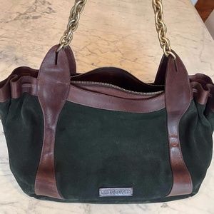 PHILOSOPHY Hunter Green Suede and Brown Leather Purse